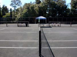 Side view of clay courts